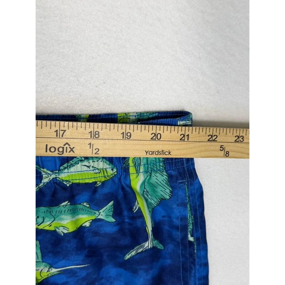 Lands' End Swim Trunks Men XL Blue Fish Print Marlin‎ Mahi Mahi 7in Inseam